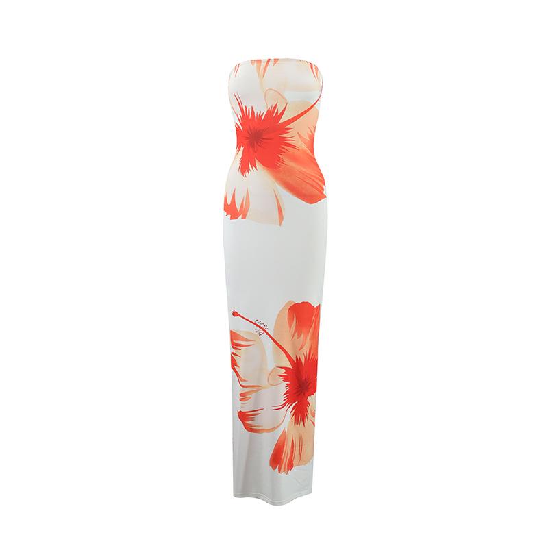 European Style 2025 Elegant Strapless Slim Fit Long Beach Dress Medium персиковый