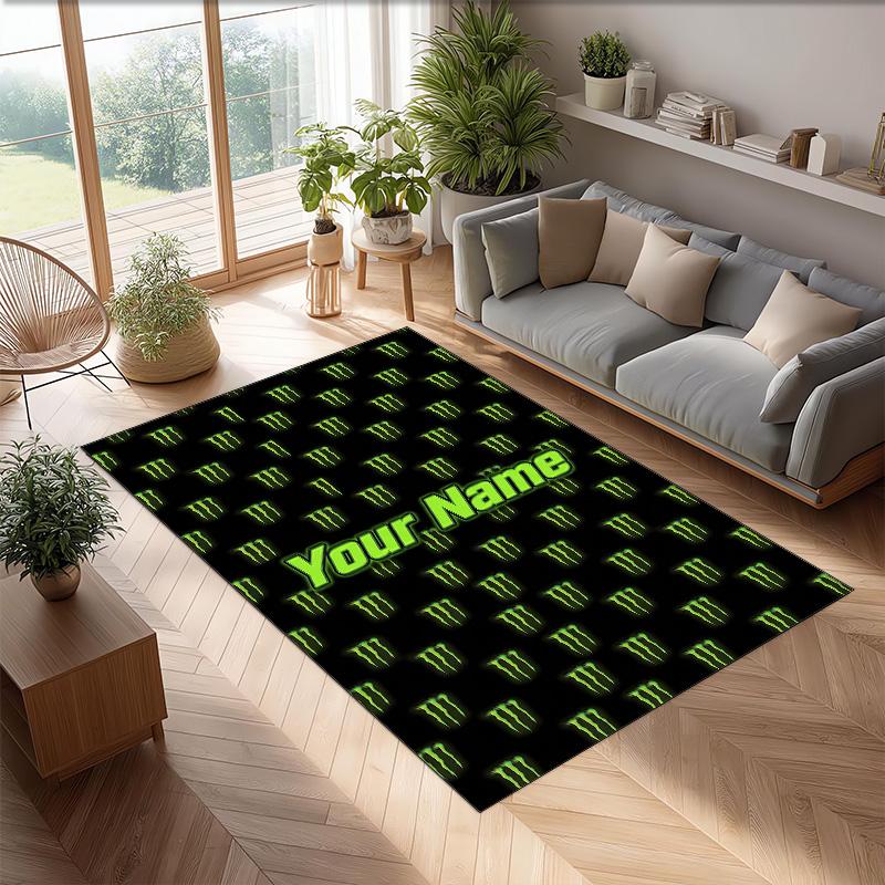 Tappeto Monster Energy Crystal Velvet, Tappetino Antiscivolo Personalizzato con Nome Testo per Arredamento Casa Regalo