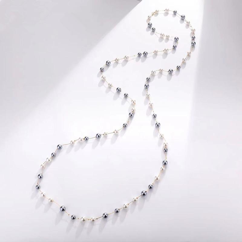 JMXD French Chic Elegant Womens Long Glass Pearl Layering Necklace Fashion Versatile Vintage Style Must Have Jewelry