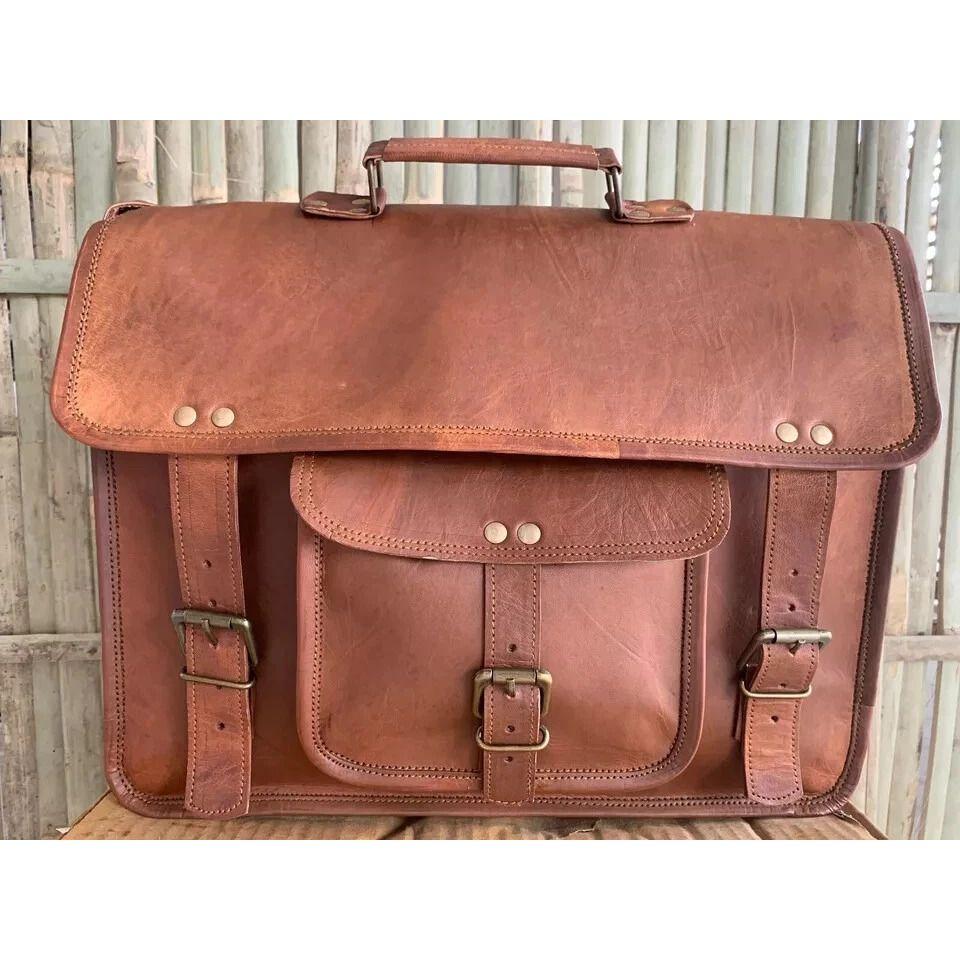 Vintage Briefcase Satchel Soft Leather Ideal for Laptop Messenger Bag Shoulder