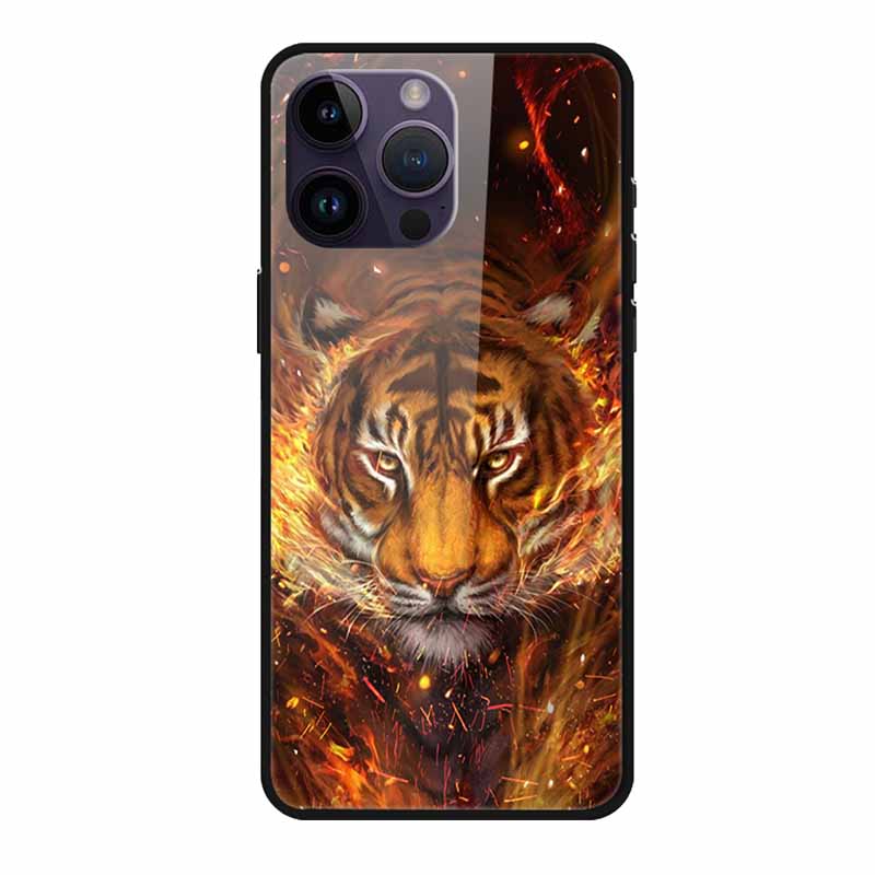 Phone Case for Apple Iphone 15 Pro 15 Plus Tempered Glass Hard Back Cover for Iphone 15 Pro Max Iphone15 Wolf Lion Funda Capa