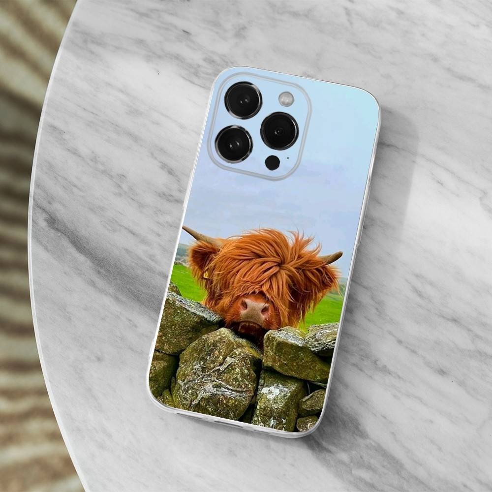 

Cute Art Highland Cow For iPhone 12,Mini,16,X,13,XR,15,Pro,17,Plus,11,Max,14,SE,XS,Transparent Soft Cover Case iPhone15