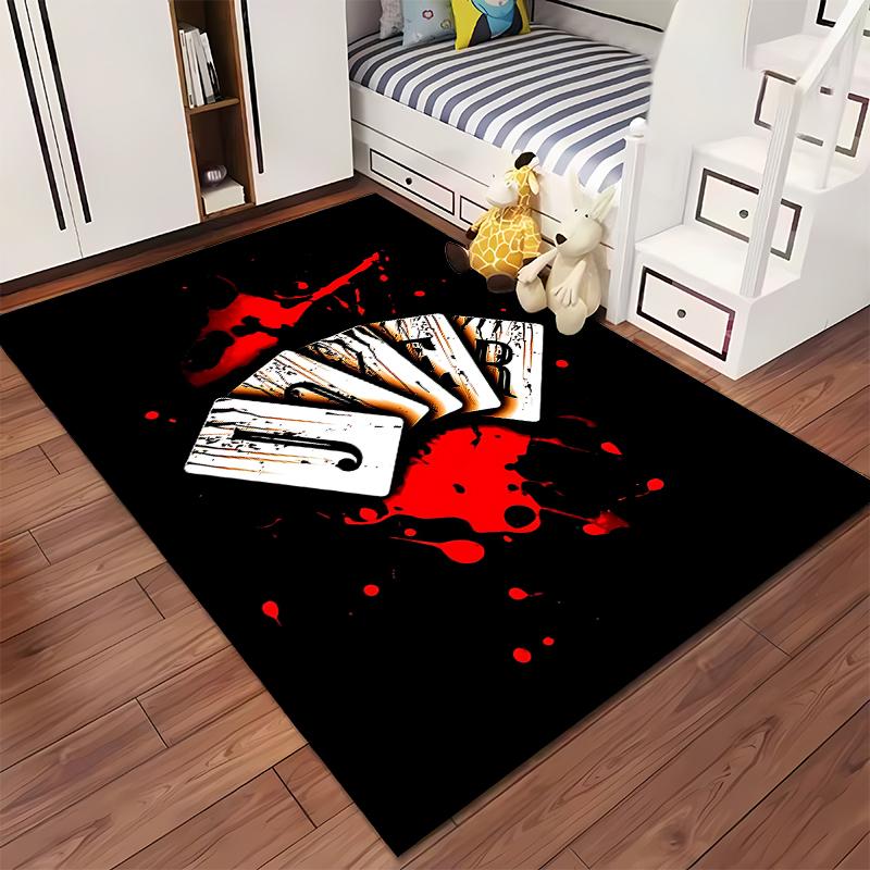"Black Carpet with Bloody Cards and Joker Patterned Design" Suitable for use as an anti-slip for living room bedroom sofas