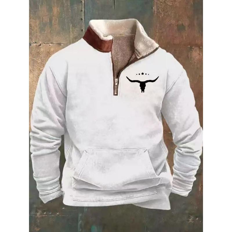 Men S Stand Collar Fleece Lined 3d Printed Long Sleeve Loose Pullover Sweatshirt
