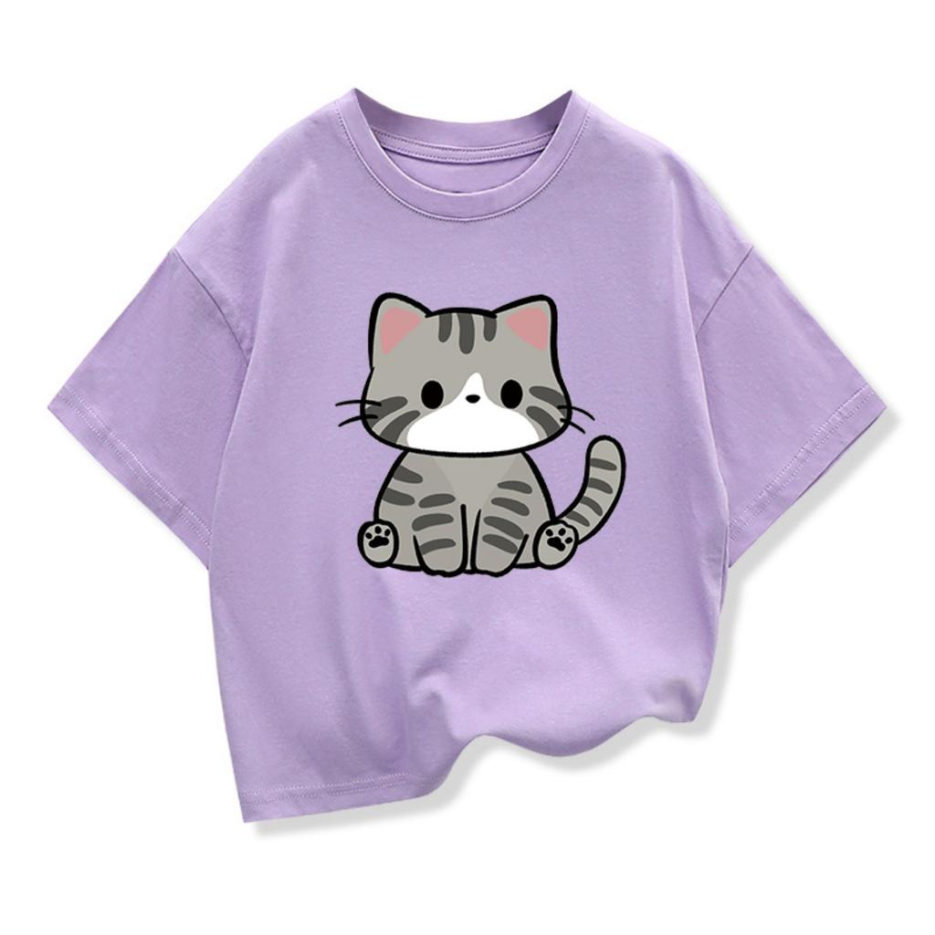 Original Design Summer Children Clothing Kids Short Sleeve T Shirts Cute Litle Cat Graphic Boys Girls Casual Loose Tee Tops