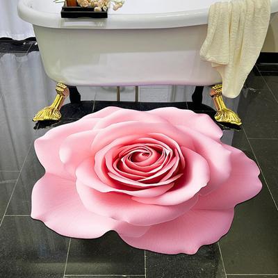 Flower Shaped Floor Mat Soft Gradient Petal Texture Blooming 3D Flower Carpet Non-Slip Washable Decorative Rug Bathroom Living Room Home Decor