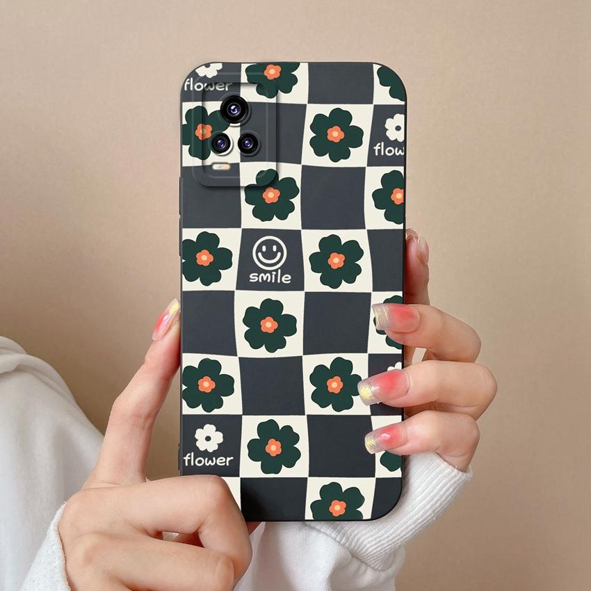 Casing For Vivo V20 S19 Y75 S16 V17 Y77 Simple Green Checkered Patterns Silicone Phone Case High Quality Anti Slip Protection For Vivo Cellphone Shell