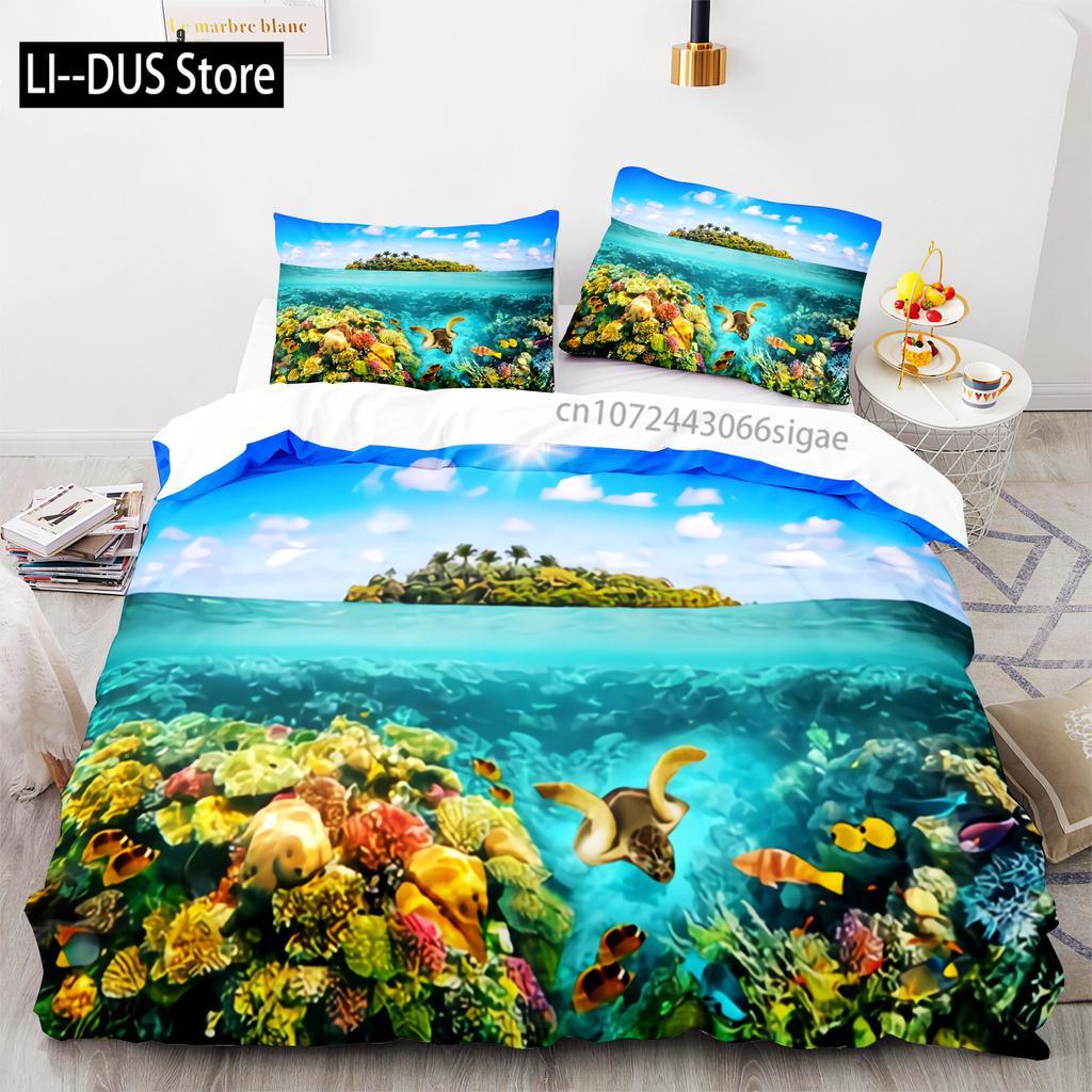 Fish Bedding Set Single Twin Full Queen King Size Marine life Bed Set Aldult Kid Bedroom Duvetcover Sets 3D Anime Kawaii 013