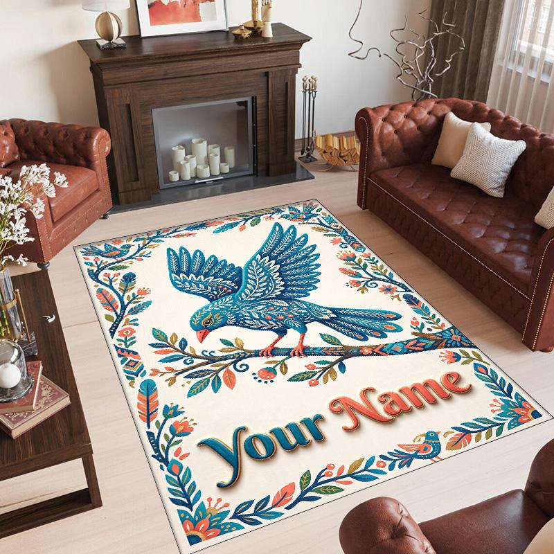 Birds Theme Crystal Velvet Floor Rug Personalized Custom Name Text Warm Carpet Home Decoration