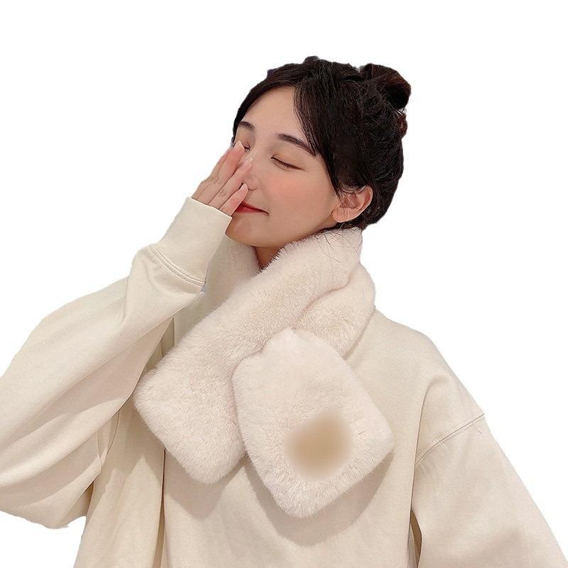Imitation Rex Rabbit Hair Scarf Female Autumn and Winter Cute Bear Thickened Warm Student Solid Color Fluffy Scarf Neck Protection