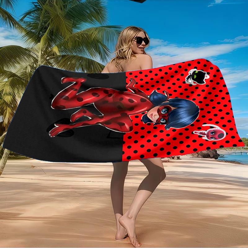 Ladybug Characters Beach Towel Microfiber Beach Towel, Lightweight and Quick-Dry, for Summer Travel, Swimming Pool Fan Birthday Gift