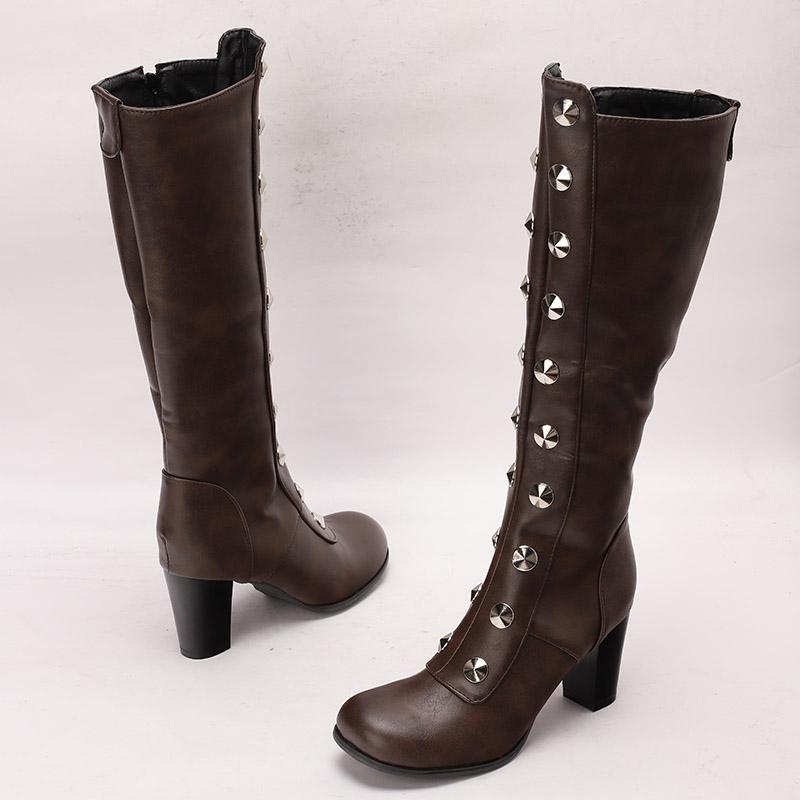 Women's High-heeled Boots, Sexy European and American Style Thick Heel Large Size Solid Color Medium Boots