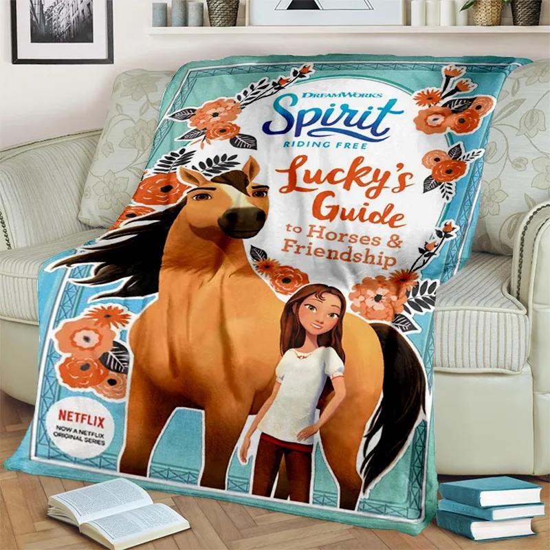 Coperta Cartoon Spirit a Cavallo con Cavalli Liberi, Morbida Coperta Plaid per Casa Camera da Letto Letto Divano Picnic Viaggio Ufficio Coperta per Bambini