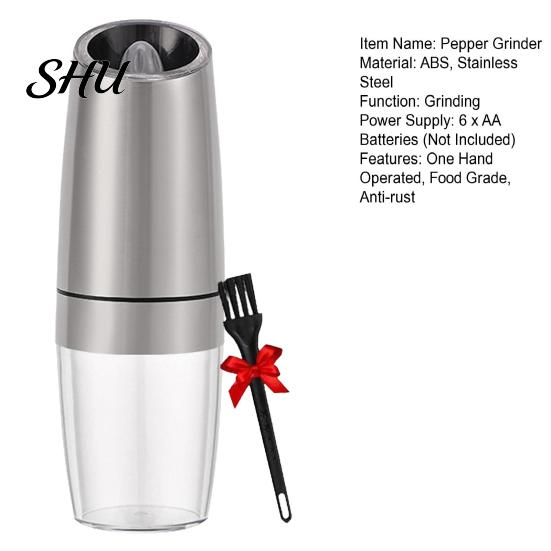 Portable Electric Spice Grinder Gravity Pepper Stainless Steel Mill Battery Powered Automatic One Hand Operated Sea Salt Food Bottle Large Capacity