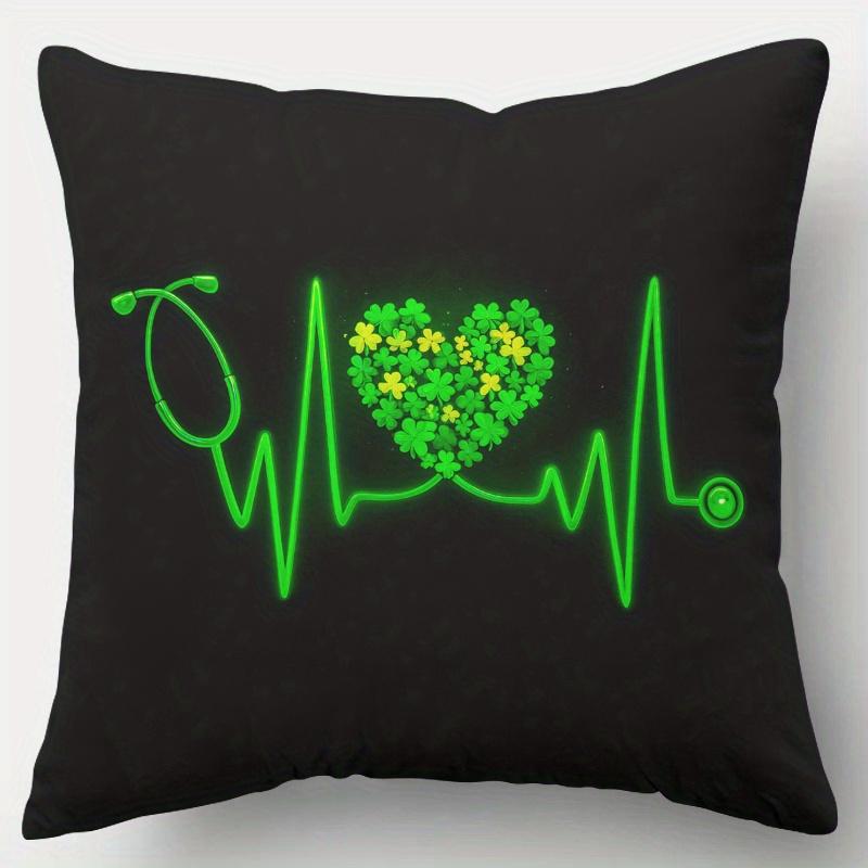 pc D Flat Pillow Not Included Green Heartbeat Clover Medical Art Cushion Cover Plush Nurse Doctor Gift Case