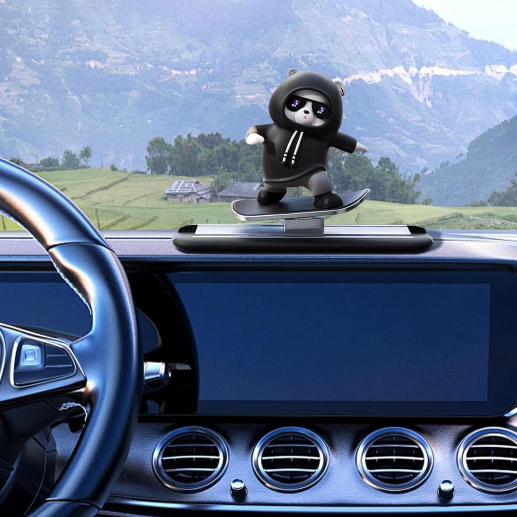 Roczential Ozdoba Deski Rozdzielczej Niedźwiedzia Skateboardowego, Ozdoba Samochodowa Niedźwiedzia Skateboardowego | Dekoracja Deski Rozdzielczej Samochodu |