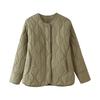 Winter Ladies Fashion Temperament Quilted Thread Decoration Simple Solid Color Round Neck Loose Cotton Long-sleeved Jacket
