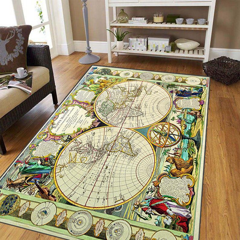 Ancient World Navigation Map Teppe for stuen, mykt flanell teppe for soverommet, Anti-skli BADEROMsmatte, baby lekematte