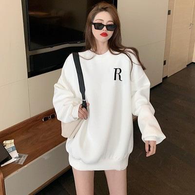 Women's Round Neck Long Sleeve Sweatshirt Loose Fit Letter Printed Pullover Sweatshirt Korean Autumn Daily Top