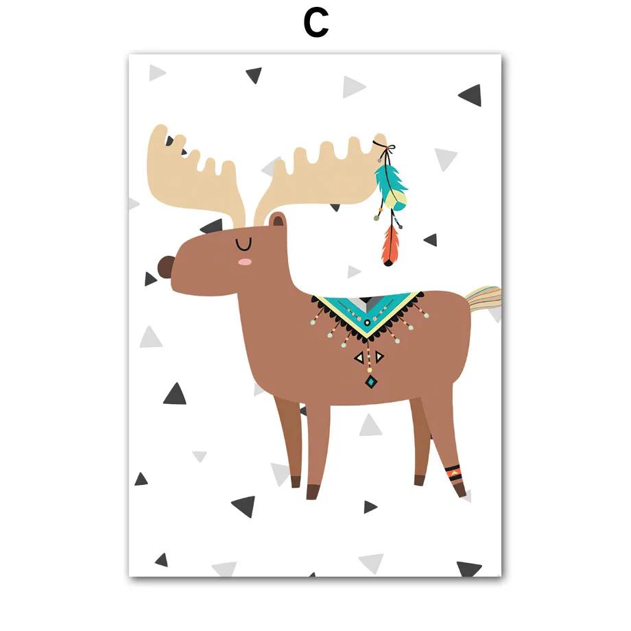 Fox Deer Owl Flamingo Bear Tiger Indian Animals Wall Art Minimalist Aesthetics Print Canvas Painting for Living Room Home