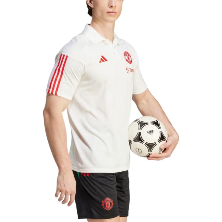 adidas Maglietta Polo Manchester United Tiro 23 a Righe Logo Ricamato Manica Corta Uomo Polo Bianche IA7240
