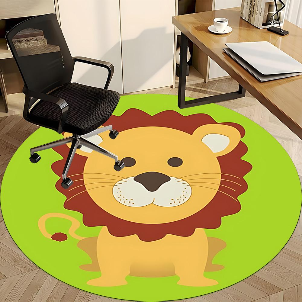 1pc Lion Chair Carpet for Office, Round Polyester Mat, Indoor Decor for Office, Easycare Fabric, Washable Non-slip Area Carpet