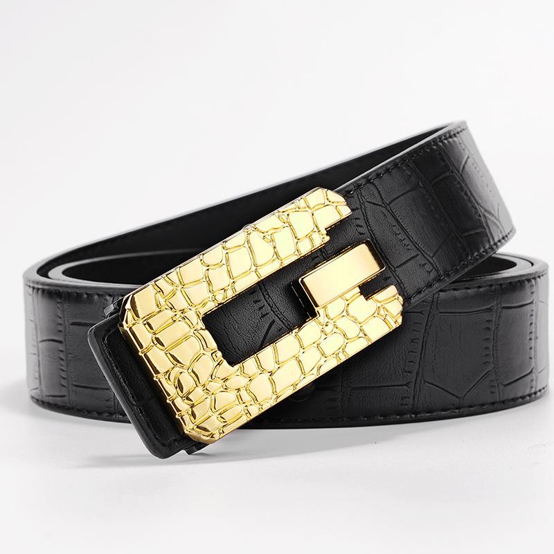 Belt New Leather Men'S Belt Cowhide Young People'S Versatile Middle-Aged And Young People'S Belt Toothless Automatic Buckle