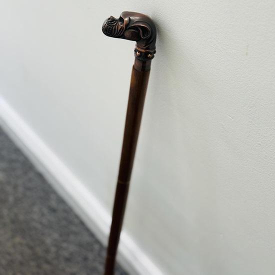 Walking Stick Vintage Designer Aluminum  Bulldog Face Handle Victorian Wooden Cane London Seller