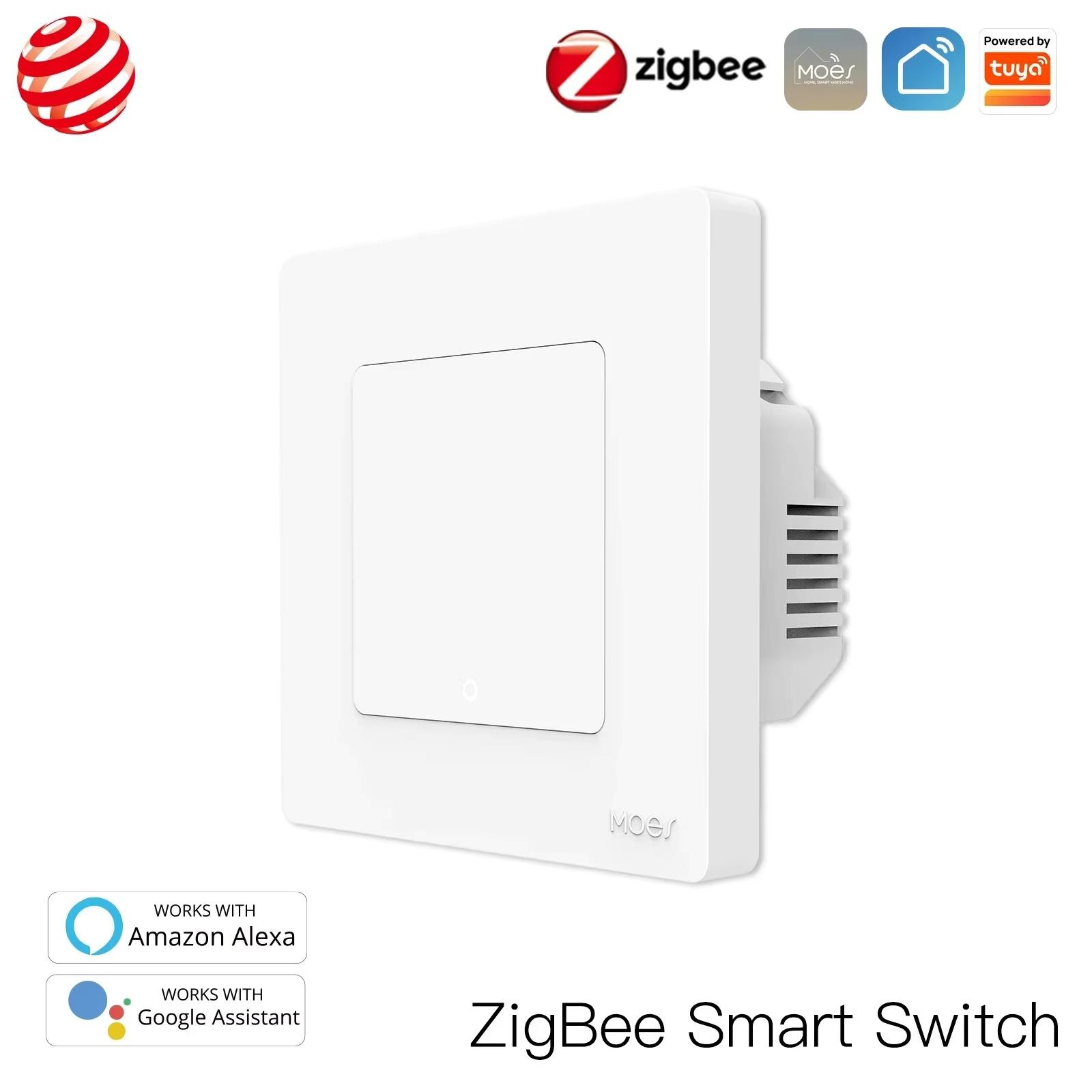 MOES Star Ring Switches ZigBee3.0 Smart Push Button Light Switch Tuya Smart Life APP Remote Control Alexa Google Home Assistant Only 1Gang WH Switch