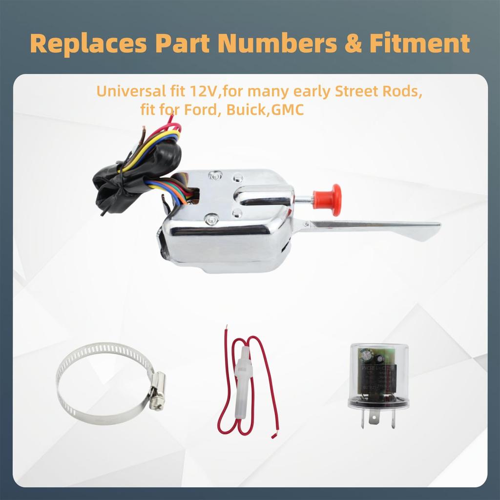 Universal Turn Signal Switch 12V 7 Wires with Mounting Clamp, Hot Rod Chrome Replacement for Ford GM Car Truck Street Rod Dune Buggy Sand Rail