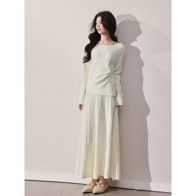 Elegant Spring Knit Dress: Women s Waist-Cinching Long Dress with Stylish, Lazy Temperament. One Size абрикосовый