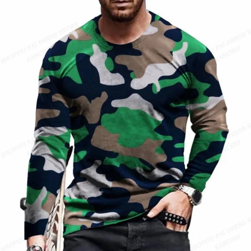 Men's Outdoor Camouflage Warrior Hunting Sports Long Sleeve Fashion Loose Round Neck T-shirt Top Military Tactics