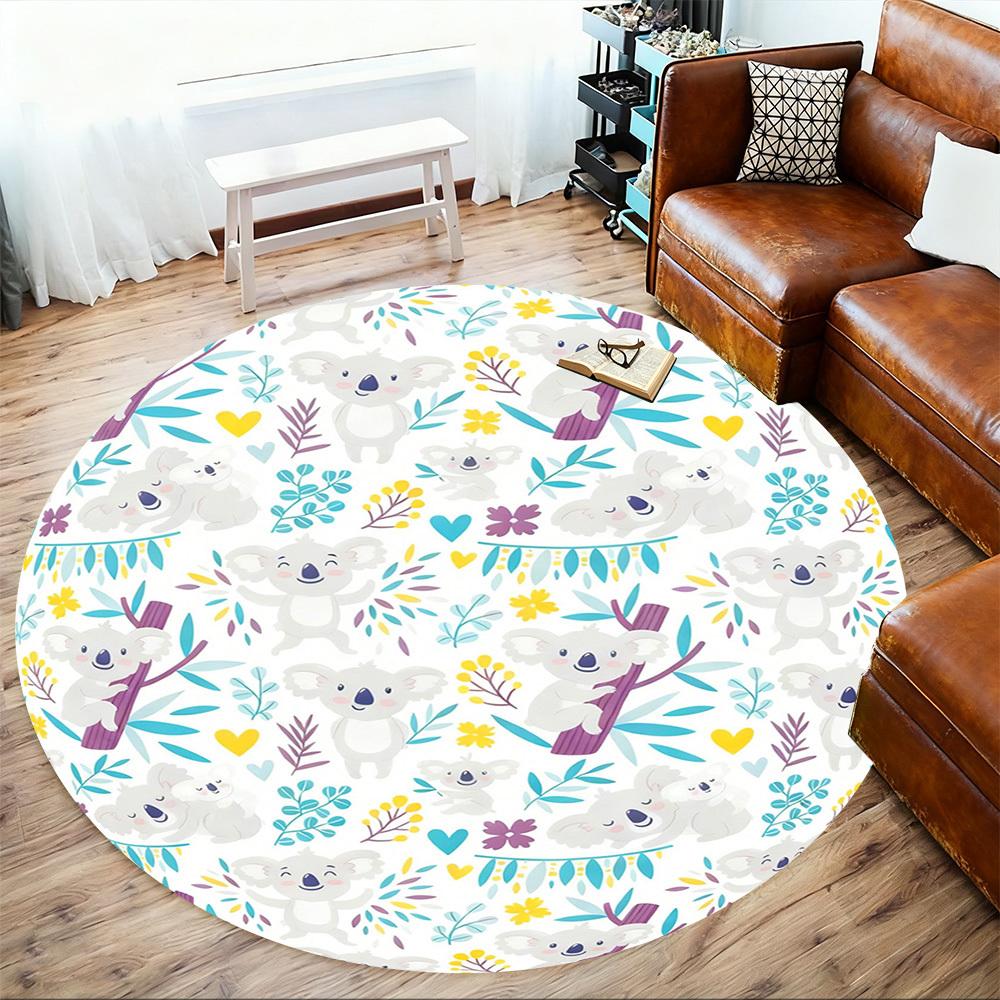 1PC Koala Leaves Round Chair mat Area Rug - Non-Slip, Floor Mat for Office, Bedroom, and Indoor Decor -Gift D1127177