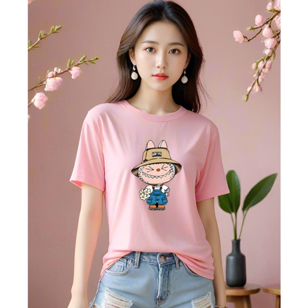 LABUBU 3D Printed Round Neck Short-sleeved Casual Loose Women's T-shirt