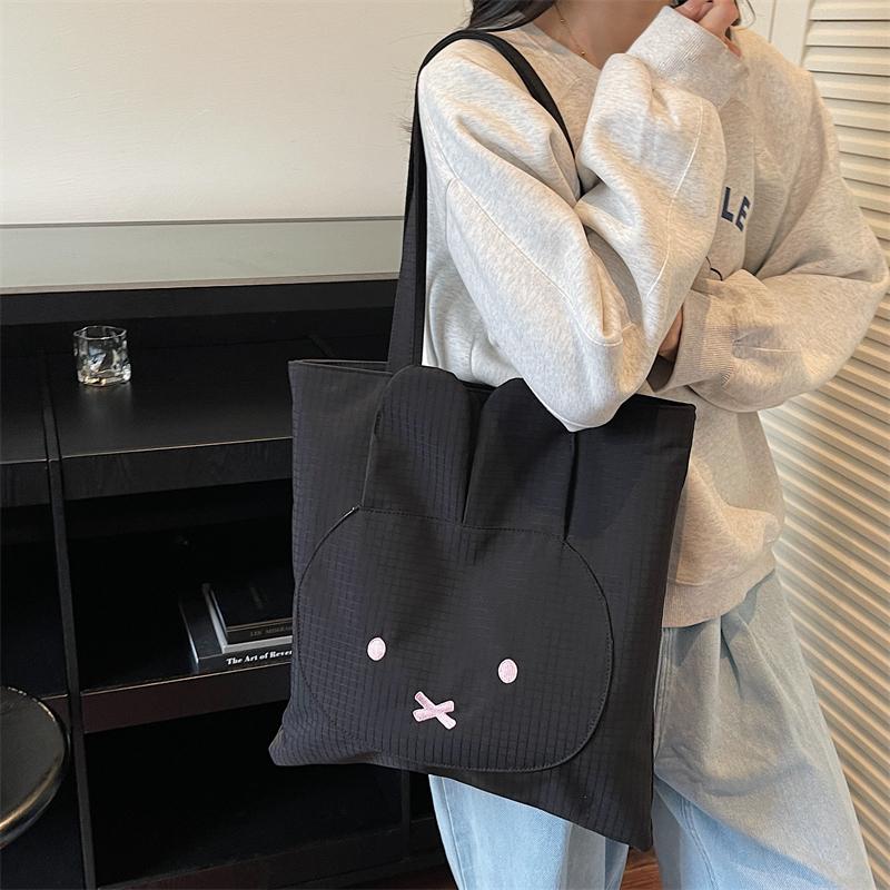 Student Cartoon Shoulder Bag Women's Large Capacity Solid Color Tote Bag
