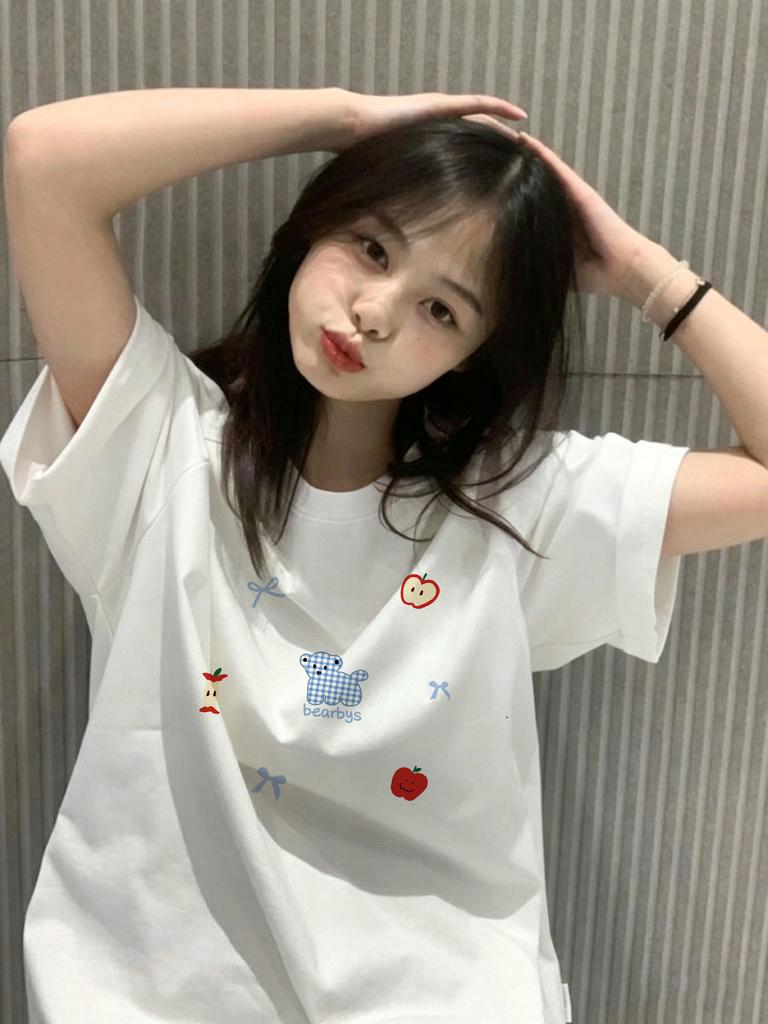 Heavy Pure Cotton Huge Good-looking White Short-sleeved T-shirt Women's New Summer Loose Design Sense Niche Clothes