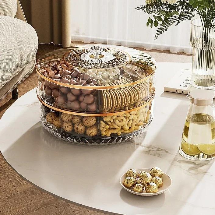 Rotatable Round Plastic Storage Box Multi-layer Sealed Container for Dried Fruit Snacks Dessert Household Use