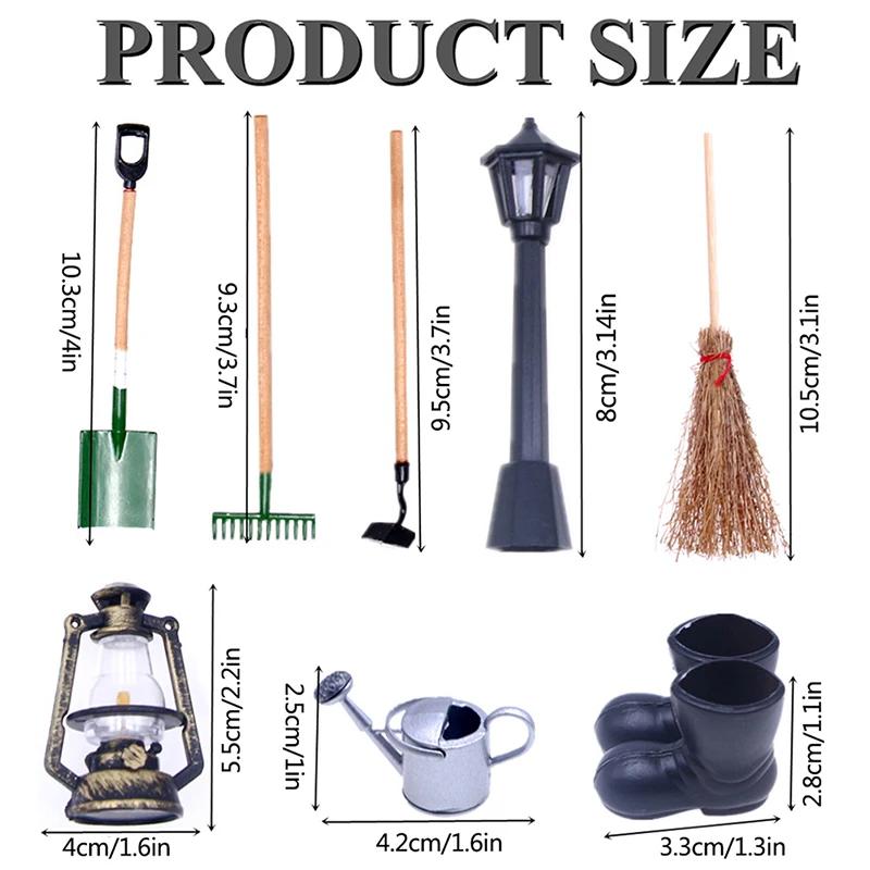 1/12 Dollhouse Miniature Simulation Hoe Farm Axe Spade Shovel Hoe Rake Watering Pot Hammer Farm Gardening Tools Accessories Set