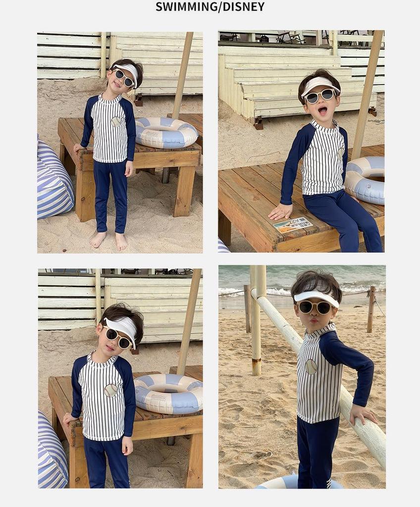 Kids' Korean Style Striped Baseball Swimsuit Set