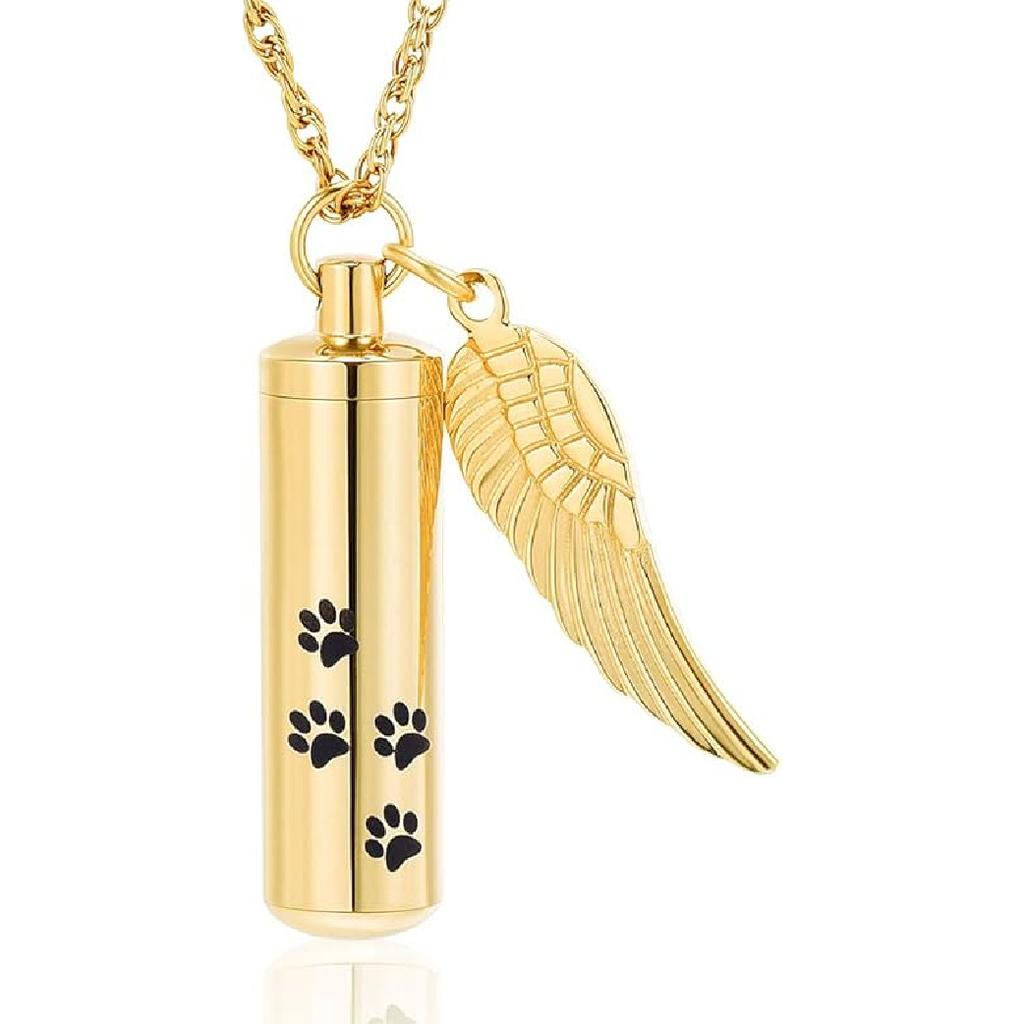 shajwo Cremation Jewelry Paw Print Urn Necklaces for Human Pet Ashes Cylinder Urn Pendant Keepsake Memorial Ash Locket Holder Necklace for Men Women