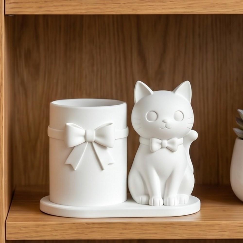 3D Geprinte Katvormige Pennenhouder Plastic Make-upkwast Opbergorganizer Bureau Decoratie
