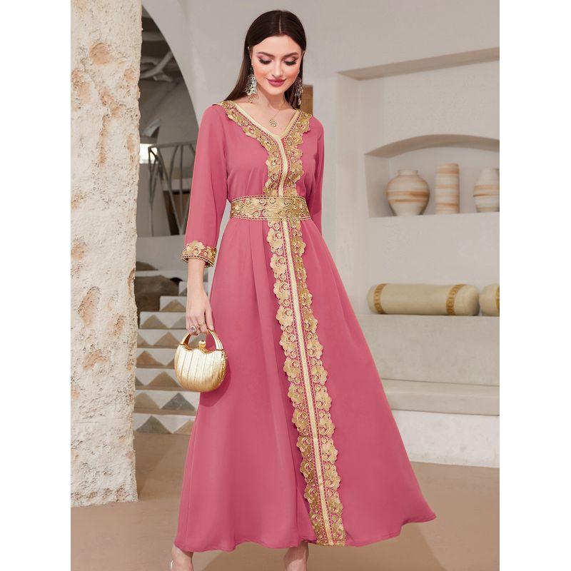 

Шифон Черное Вышитое Кружево Элегантность Ретро Самое Продаваемое Платье Праздничное Великолепное Платье с Рукавом Три Четверти для Женщин Ближнего Востока Powder L