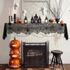 Black Lace Halloween Tablecloth SpiderWeb Table Runner for Dining Table Mantel Cover Party Decoration Haunted House Spooky Decor