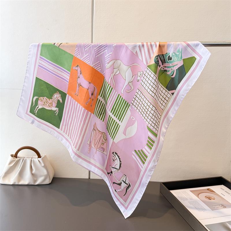 

2026 Design Fashion Square Silk Scarf Women Hairband Printed Small Satin Shawls Foulard Neckerchief Female Headbands Bandana 70x70cm