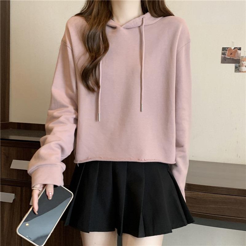 

Модный укороченный жатый худи с капюшоном, женский свободный ленивый худи, однотонный хлопковый топ 2XL фиолетовый