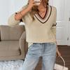 Women S Cozy Sweet College Style V Neck Long Sleeve Loose Fit Sweater