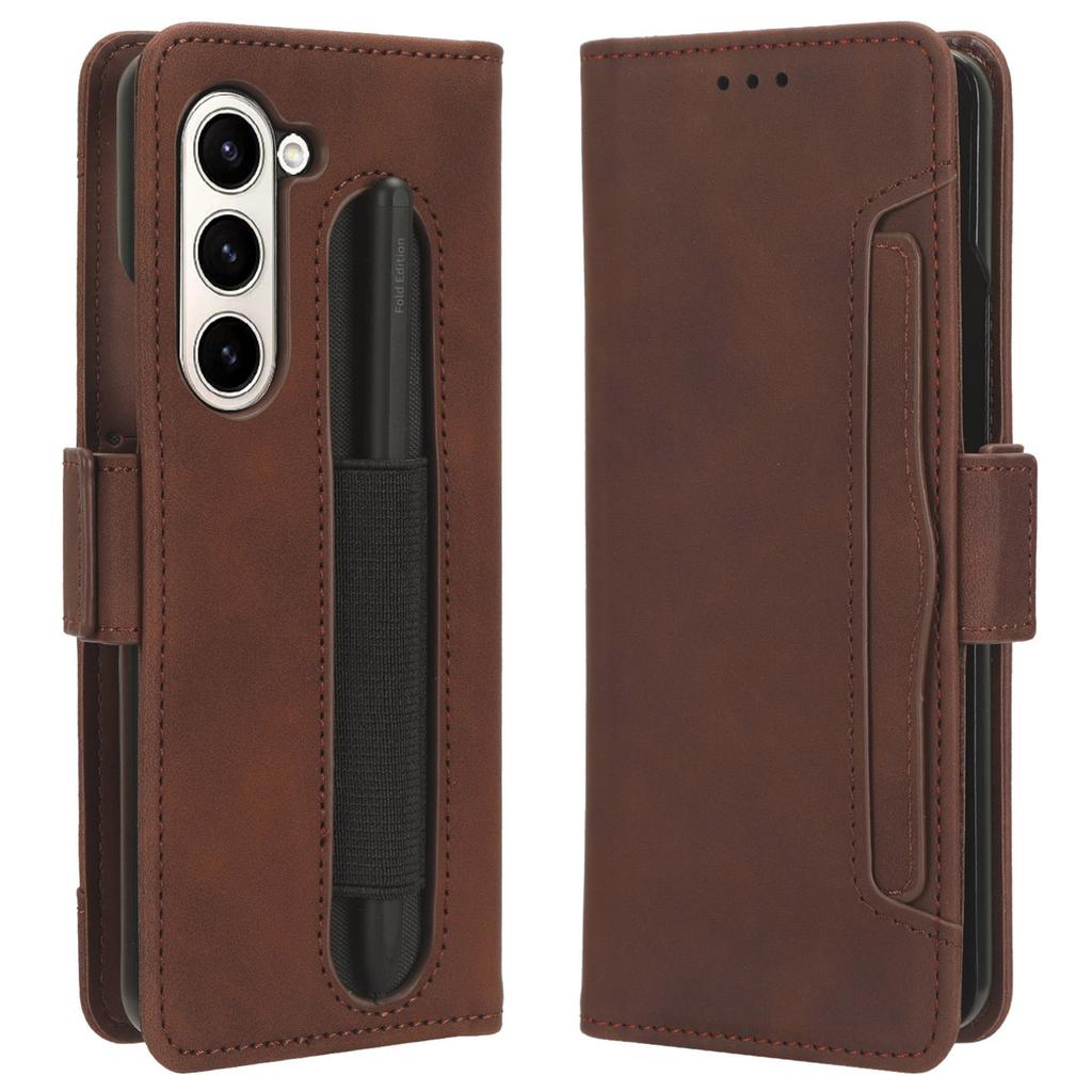 For Samsung Galaxy Z Fold6 5G Stand Case with Pencil Slot Anti-Scratch Leather Phone Cover