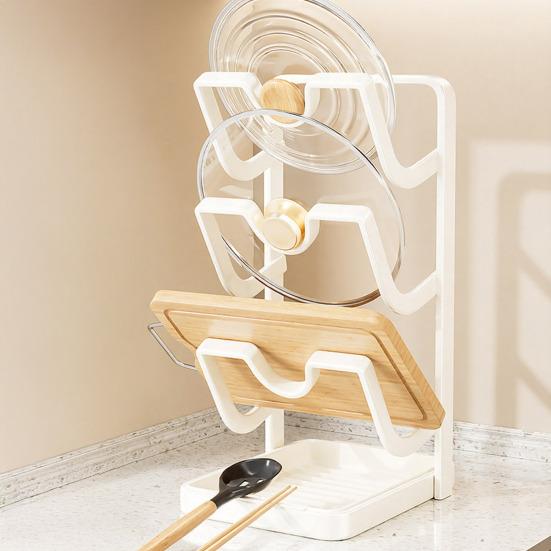 Yousheng Countertop Pot Lid Organizer Pan Lid Storage Rack with Removable Drip Tray And Spoon Rest Kitchen Counter Organizer While Cooking for Lids