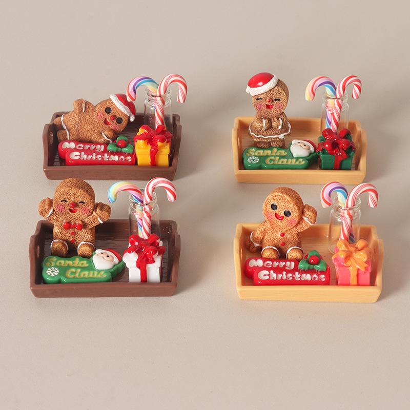 5/6/8Pcs/Set Mini Christmas Gingerbread Man Resin Ornament Set For Desktop Decor Diy Micro Landscape Holiday Decor