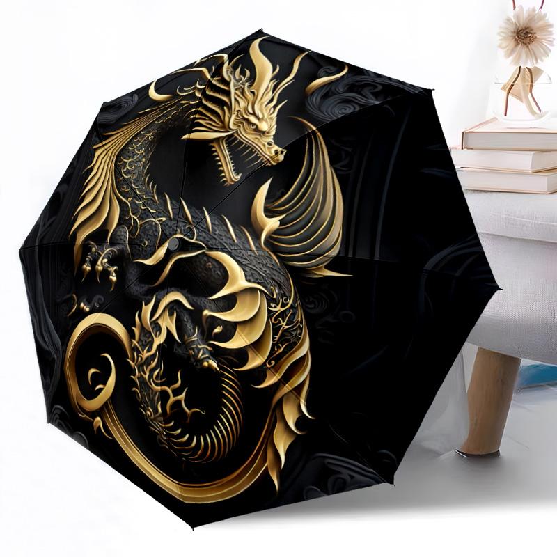 Moonlit Dragon Flight Outdoor Automatic Umbrella Sturdy 8 Rib Durable Plastic Iron Outdoor Daily Use Outdoor Accessory Perfect Gift Friends